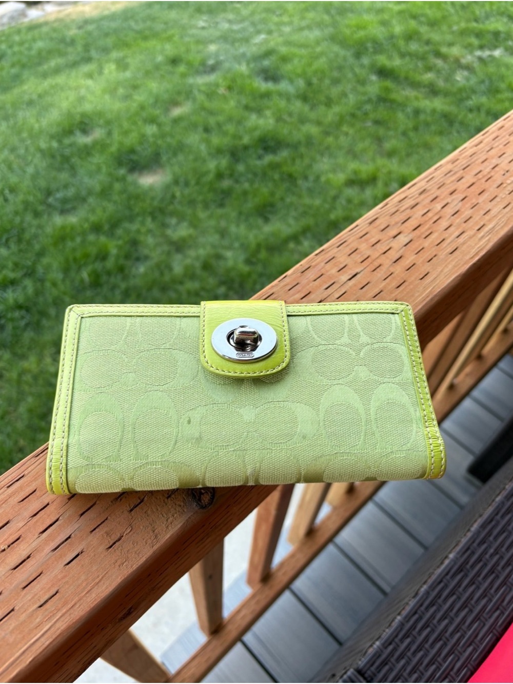 Coach Lime Signature Turnlock Wallet
